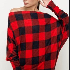 Oversized Dolman Buffalo Plaid Off the Shoulder